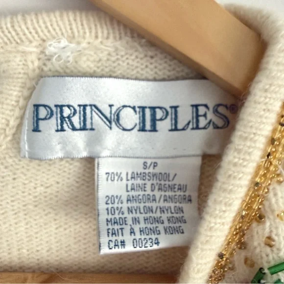 Vintage Principles Ivory Sweater with Burgundy Rose Pattern and Beading - Picture 5 of 5